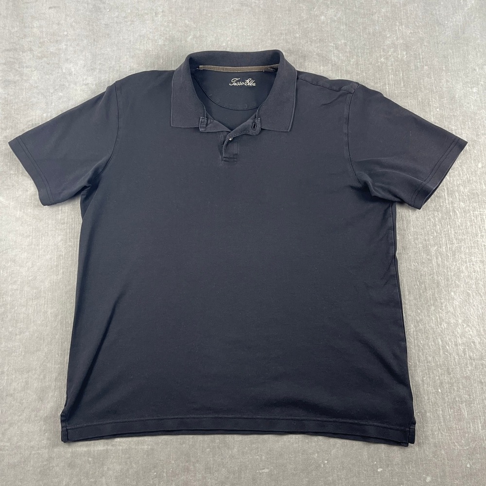 Tasso Elba Mens L Black Polo Shirt Short Sleeve Solid Cotton Blend Casual